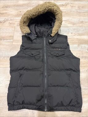 Women’s Puffer Vest with Removable Faux Fur Hood